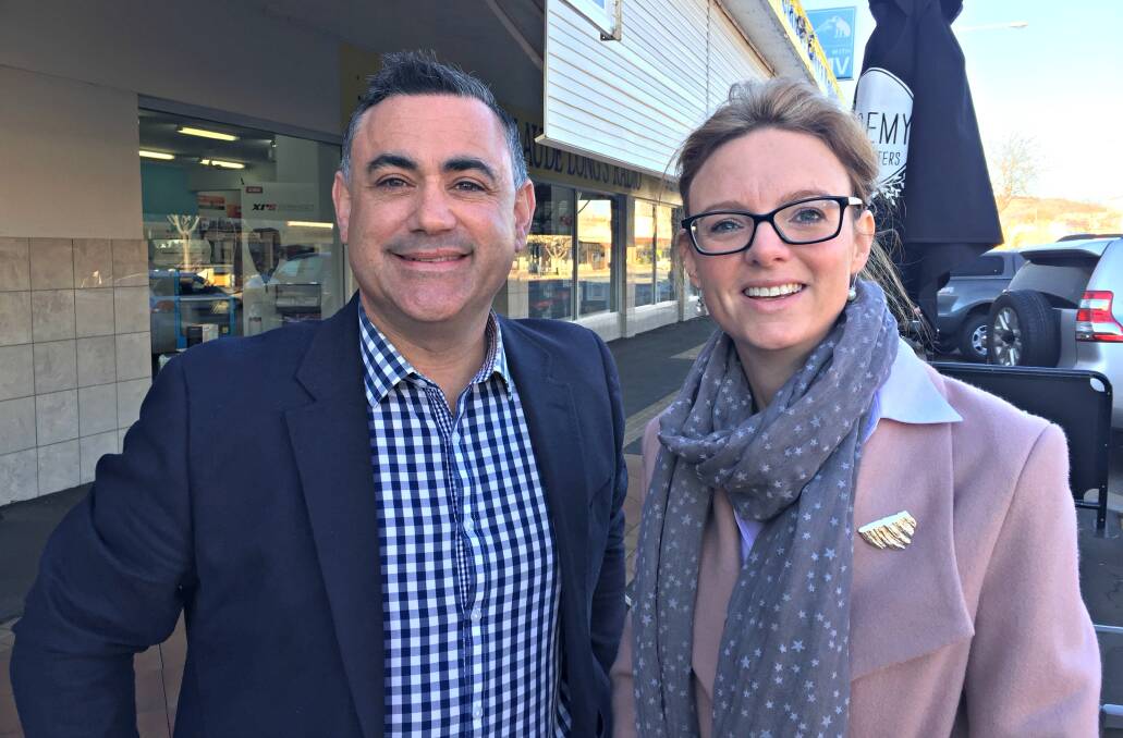 NSW Deputy Premier John Barilaro in Cootamundra on Monday morning with National Party candidate for the seat of Cootamundra Steph Cooke.