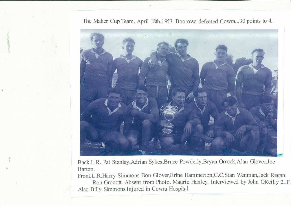 Boorowa’s victorious Maher Cup team in 1953. 
