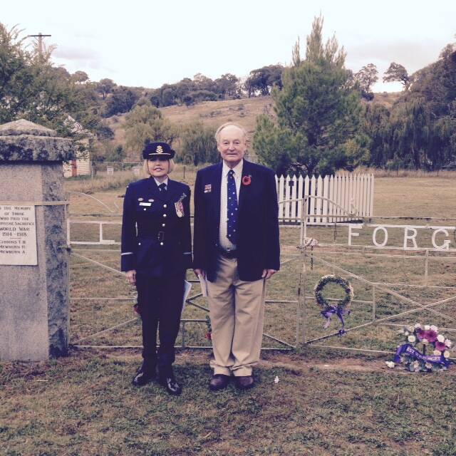 William Kelly and Christine Tulson at the Memorial Gates, Rugby.