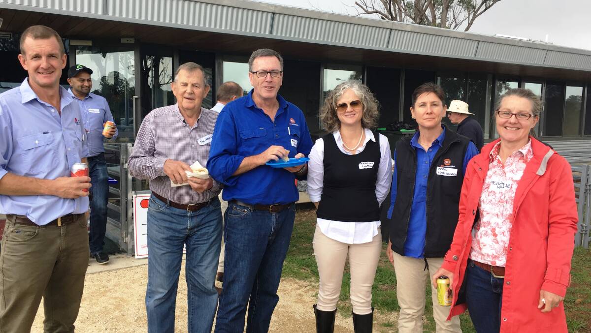Staff and participants at an Armidale biosecurity planning workshop organised by Local Land Services, AD Commodities and the University of New England: (L-R) Steve Eastwood, Don Carruthers, Tony Keech, Caroline Coupland, April Youngberry and Kirsty White.

