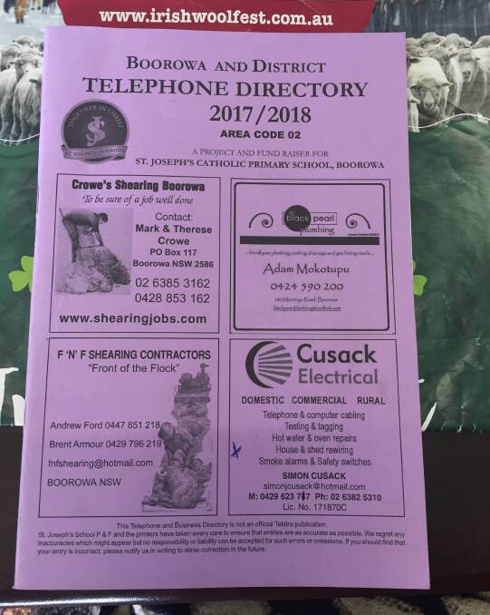 The Boorowa and District Telephone Directory 2017/18 is set for an update for 2019/20. 