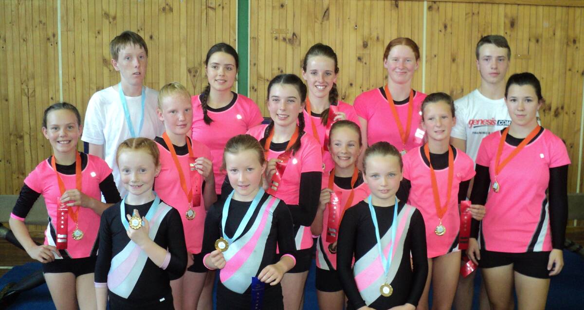 Competitors from the Boorowa Gymnastics Club after competing in Yass in inter-club recreational Team Gym and Sports Acrobatic competitions. 