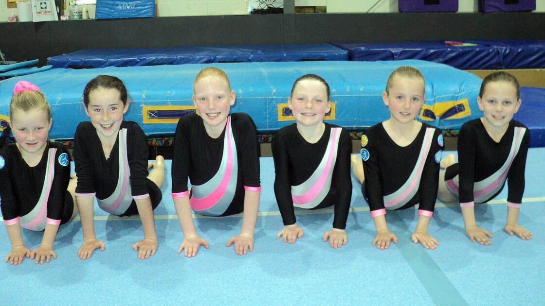 Level one gymnasts, Carrie Smith, Natasha Hager, Riley Eccles, Evie Munns, Mully Kelly and Mia Howard.