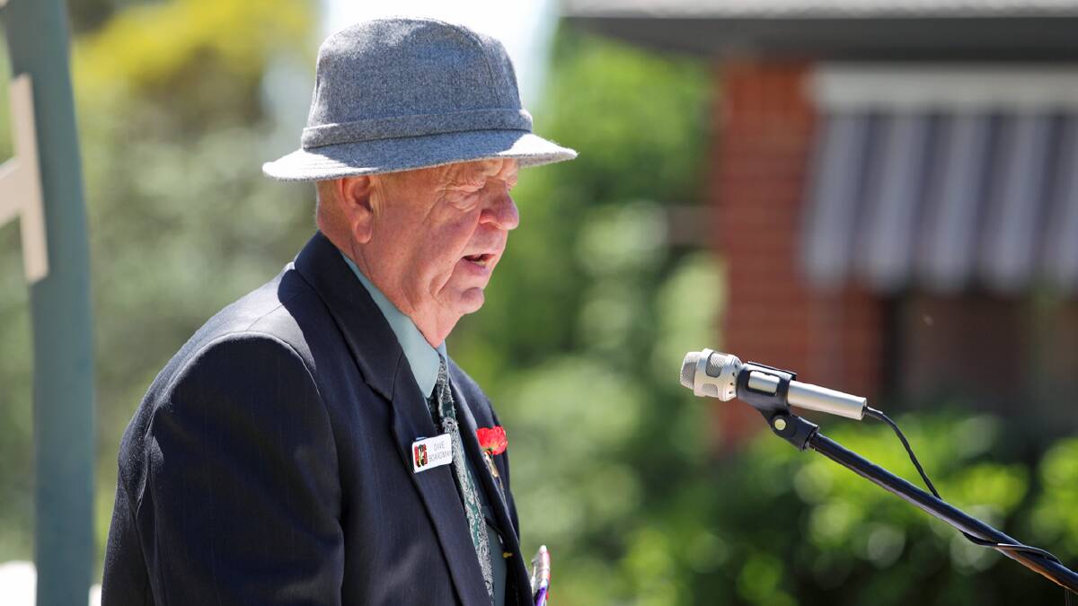 Boorowa RSL Sub Branch secretary Dave Boardman officiates at the recent Remembrance Day service. He is currently involved, with others, in preparing a souvenir programme for next Anzac Day.