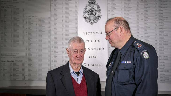 Former policeman Denis Ryan with Chief Commissioner Graham Ashton. Photo: Eddie Jim