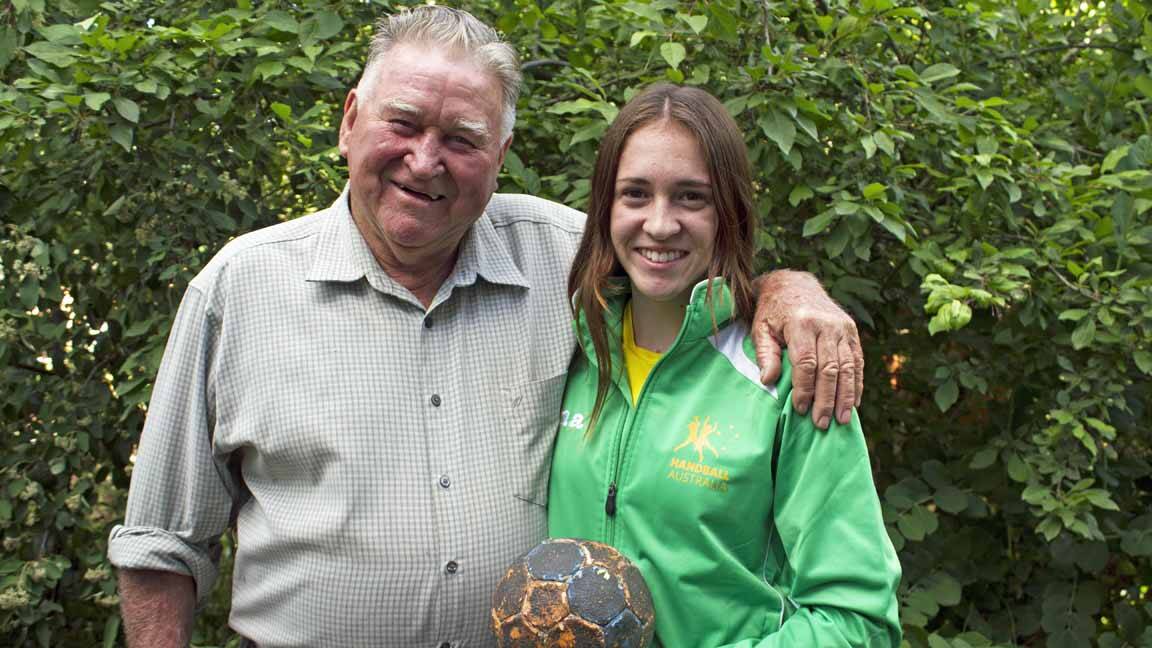 Local resident Eric Carmody with his granddaughter Jessica Cleary of Yass. Photo SUPPLIED.