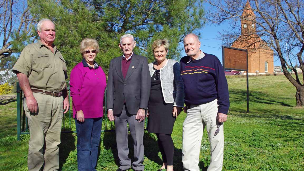 Darrell Hanns of Rotary, Marilyn Miller of the Garden Club and Lions, RSL president Ron Morgan, Boorowa mayor Cr Wendy Tuckerman, and Derrick Mason of Boorowa Remembers are spearheading the new direction for the park.
