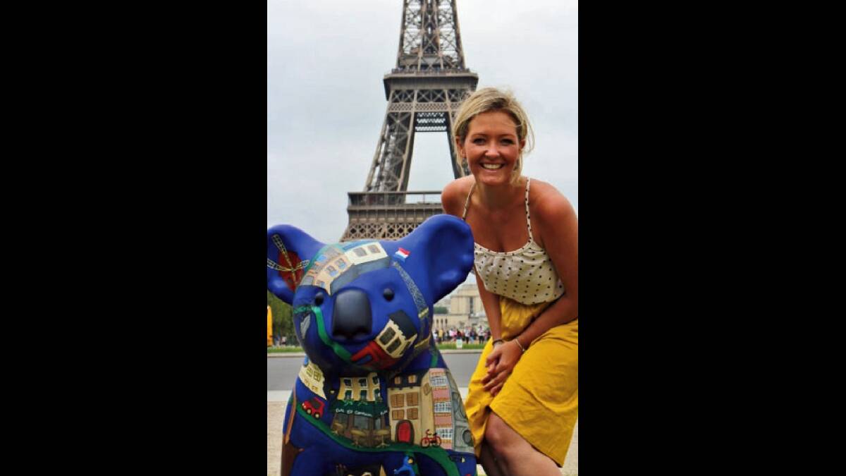 Artist Sophie Corcoran with her creation in Paris.