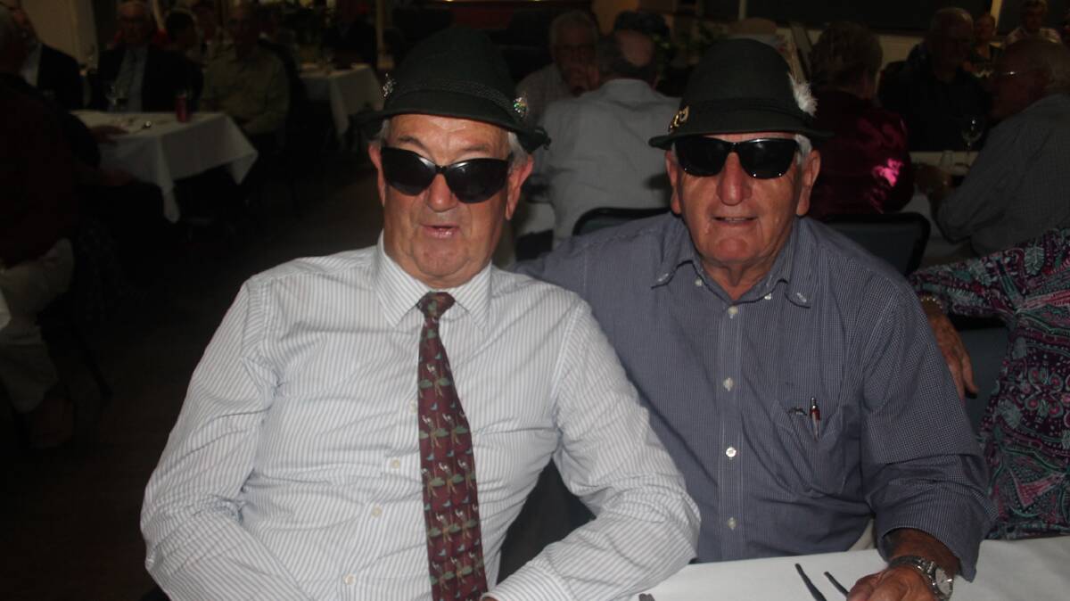 COOTAMUNDRA: Albert Koch and Matt Perry got into the dress-up theme at last Saturday’s Veteran’s Week of Golf presentation posing as the Blues Brothers much to everyone’s entertainment. Photo: Cootamundra Herald