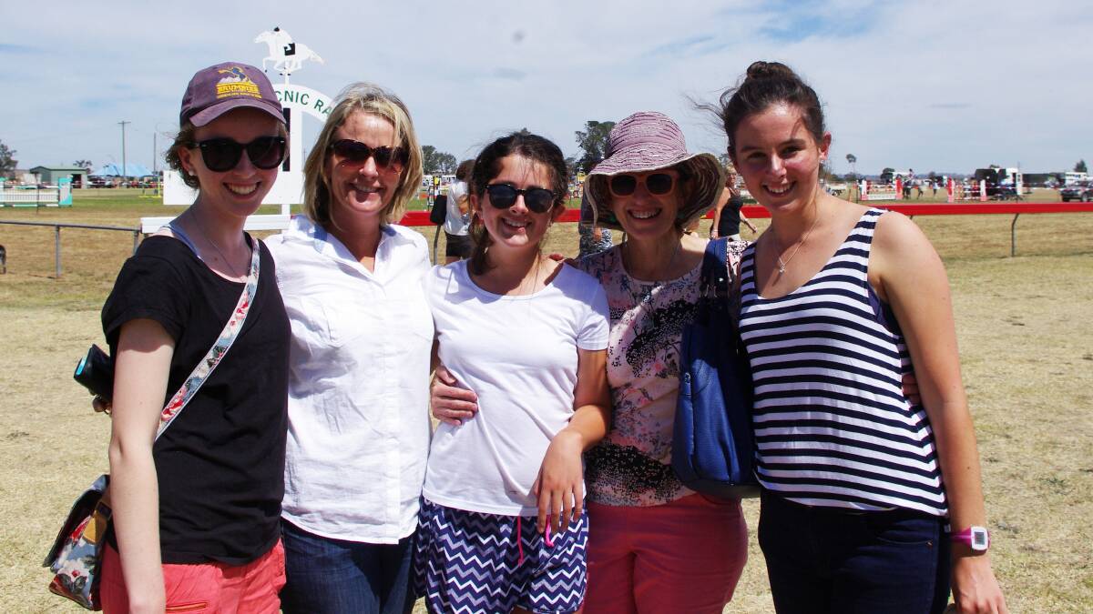 Stella Evans, Denise Corkhill, Grace Corkhill, Anna Evans and Lily Corkhill catching up at this year's show. 