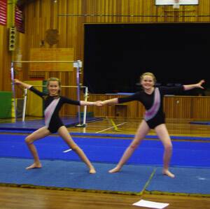 Meg McIntosh and Olivia Gay performing at the Gymnastics Club’s end of year display.