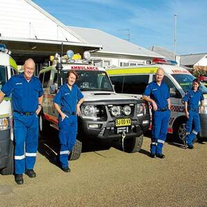 Boorowa station manager Peter Sykes with new paramedics Lyn Smith, Brad Lochrin and Jodie Grocott.