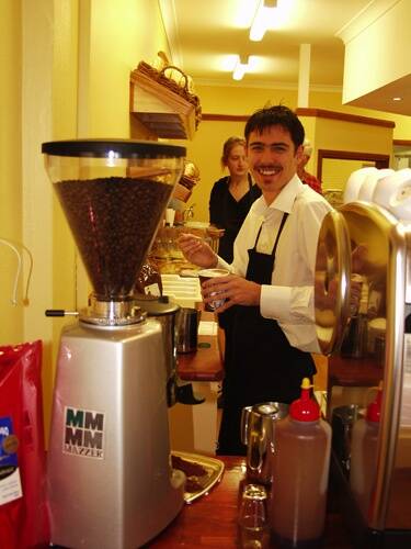 BARISTA: Sean Riley gets to grips with the art of coffeee at the Superb Bakery