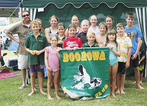 The Boorowa Swimming Club Team who travelled to Yass South West Districts swimming carnival last Sunday. (Back left) Bruce Fahey, Beth Johnson, Rebecca Luxford, Tiarna Aallison, Payten Power, Helen Johnson, Mick Hinds (middle) Jack Fahey, Patrick Johnson, Chandler Power, Ben Davis, Jack Hinds (front) Mia Hierzer, Austin Power, Paddy Fahey and Amelia Hewitt.