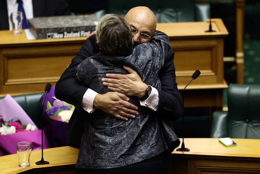 Green MP Kevin Hague is congratulated by Labour MP Ruth Dyson after the third reading and vote on the Marriage Equality Bill. Photo: Getty Images