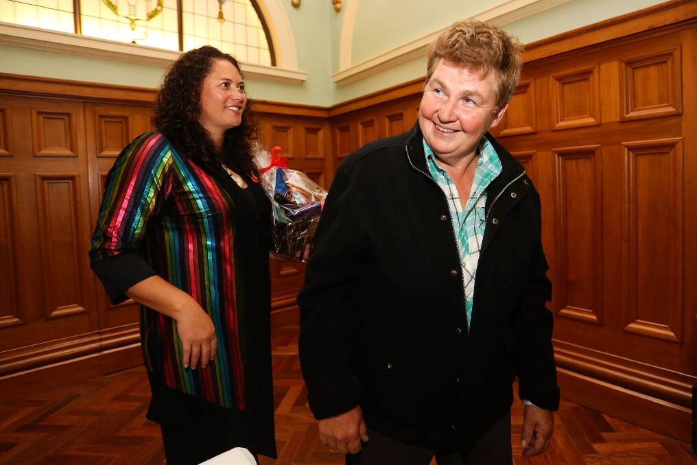 ntertainer Lynda Topp is all smiles after congratulating Labour MP Louisa Wall after the third reading and vote on the Marriage Equality Bill. Photo: Getty Images