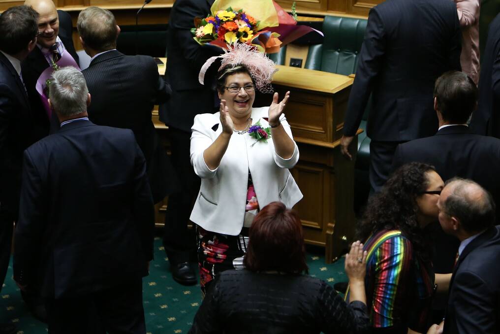 Green Party co-leader Metiria Turei celebrates in the House after the third reading and vote on the Marriage Equality Bill at Parliament House on April 17, 2013 in Wellington, New Zealand. Photo: Getty Images
