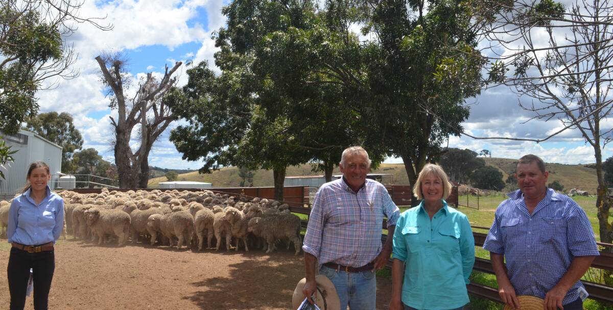 Sponsor Emily Fowler, Virbac with Bruce and Narelle Nixon, Frogmore and their sheep classer Greg Carmody.