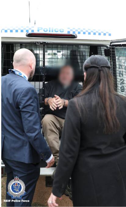 Robert Geeves appeared in Cowra Local Court last Thursday charged murder. He is pictured here during his arrest. Photo NSW Police.