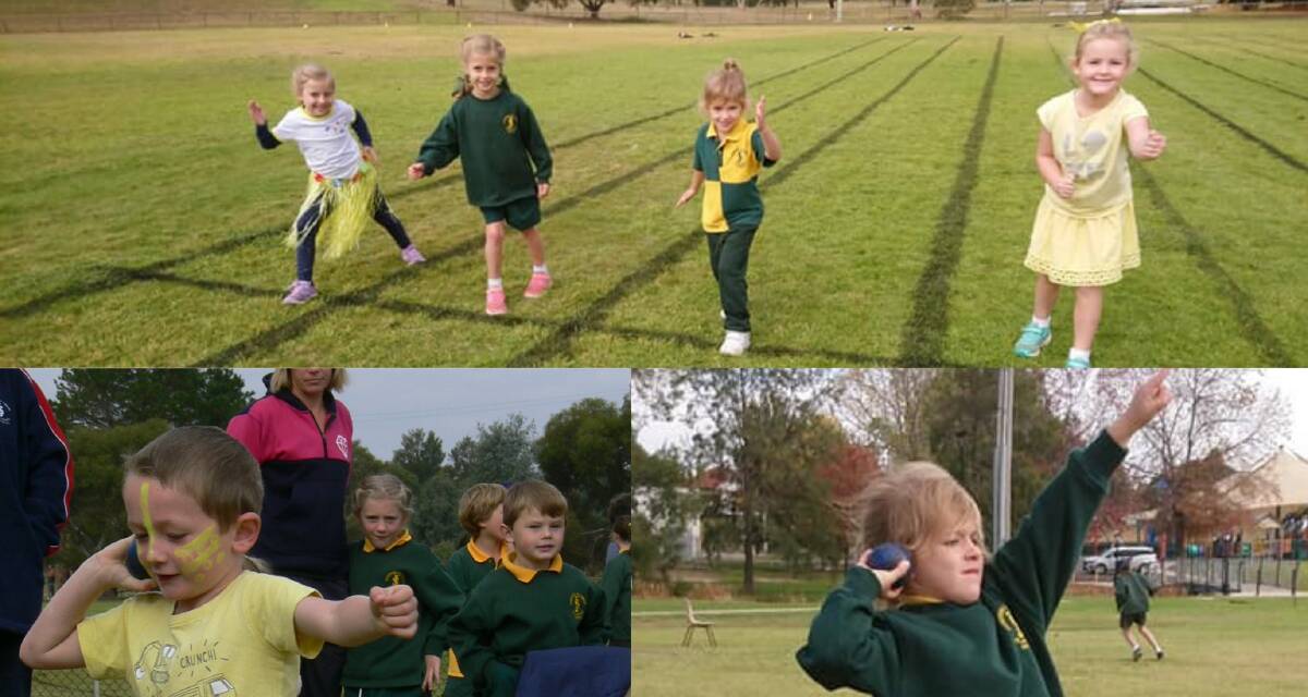 Jacob Halls and Penny Cox had fun at the shotput while Penny, Avie Osman, Billie Burton Taylor and Gemima Kelly get ready for their race. Photos supplied by St Joseph's. 