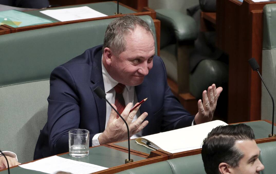 Keeping his head down? Nationals MP Barnaby Joyce during Question Time on July 22, 2019. Photo: Alex Ellinghausen