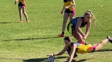 Jess Crowe scoring for the Australian OzTag under 18s in Coffs Harbour over the weekend. Photo contributed.