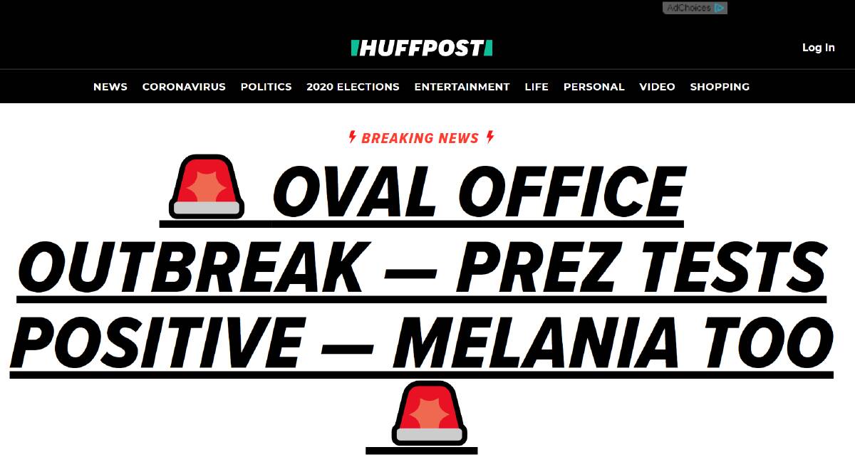 The Huffington Post website front page.