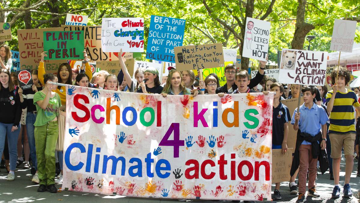 Canberra school students strike from school against the Adani coal mine and climate change in 2019. Picture by Terry Cunningham