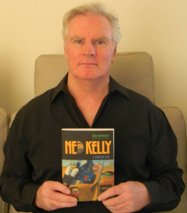 Displeased: Author Doug Morrissey with his book which has been shortlisted for the Prime Minister's Literary Awards. He does not believe taxpayers' money should be spent on restoring Ned Kelly's boyhood home.
