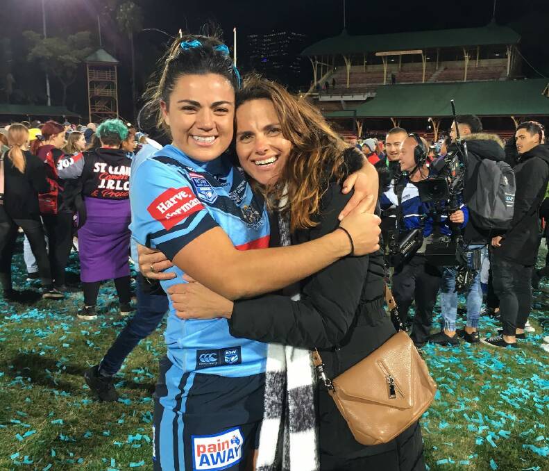 Broncos addition: Millie Boyle and proud mum Shelley after the 14-4 State of Origin win, with Millie to line up as a starting prop for the Broncos in the NRLW. 