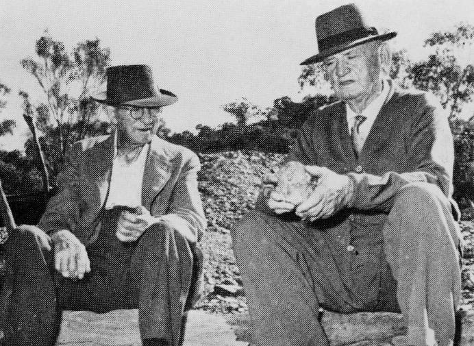 John Campbell Miles (left) with friend Con Davidson in Mount Isa in 1963.