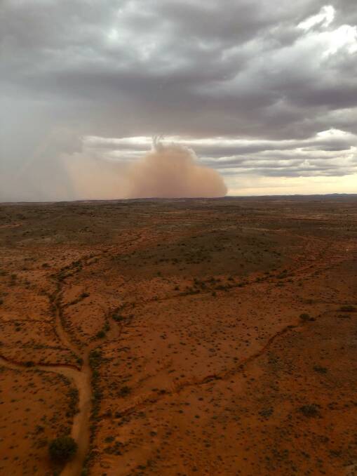 The dust storm building up. Picture Jamie Henderson Stock and Station Aviation.