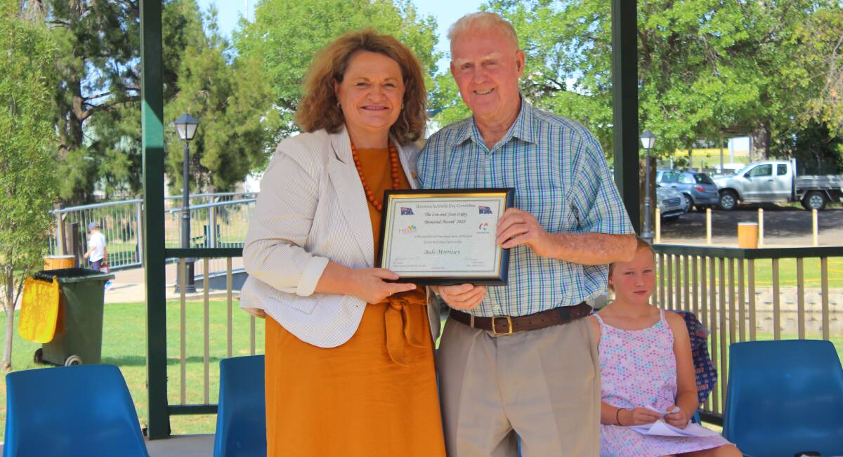 Member for Goulburn, Wendy Tuckerman with Bede Morrissey, the recipient of the Len and Joan Oxley Memorial Award 2020. Photo: Matthew Chown