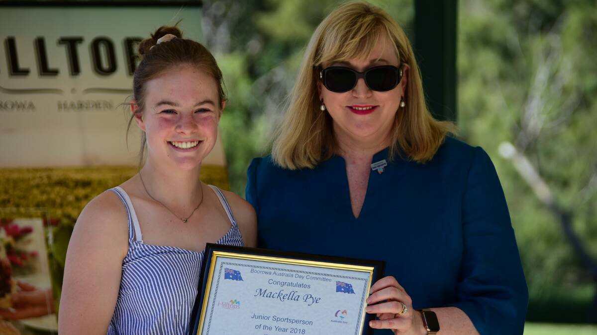 Boorowa's Junior Sportsperson of the Year, Mackella Pye with Donna Ciccia at last year's Australia Day awards. 