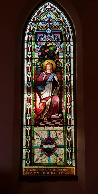 The 'Evangelist' window in St John's Anglican Church, one of the two northern windows which have recently been restored. The work was supported by a grant from Bendigo Bank, and generous private donors.