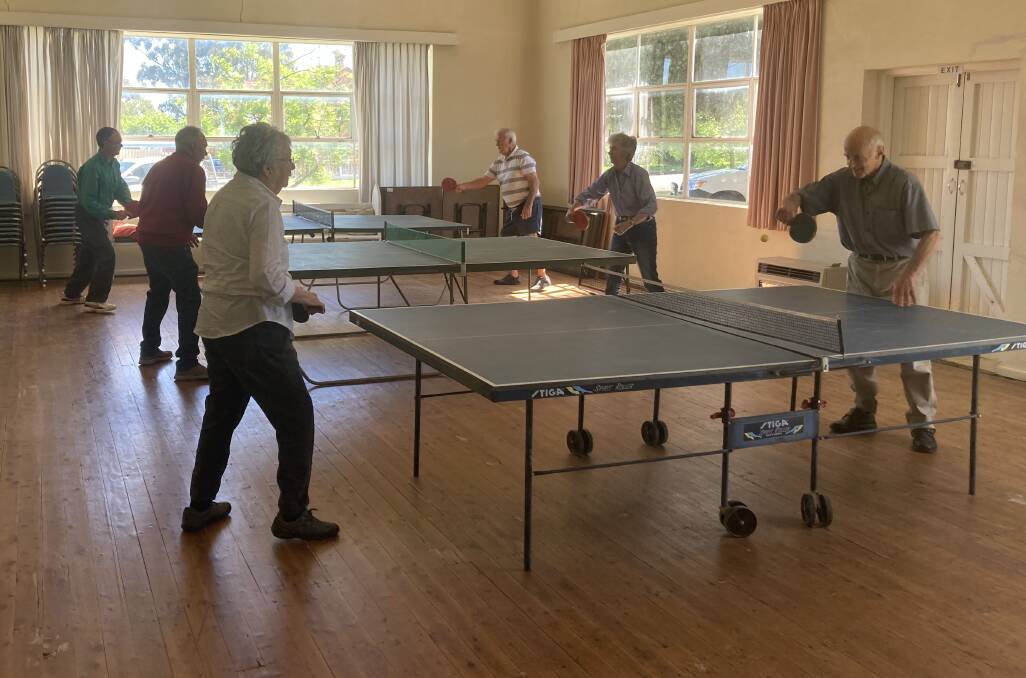 A typical scene in St Johns Hall on a Tuesday morning, when table tennis players unleash their skills. Participants here are Gary Johnson, John Crowe, Dennis Rowley, Judy Dwyer, Cathy Pearsall and Ron Hoile.