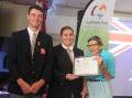 Peg Merriman (right), with Boorowa Central School captains James Farrell and Marnie Halls. 