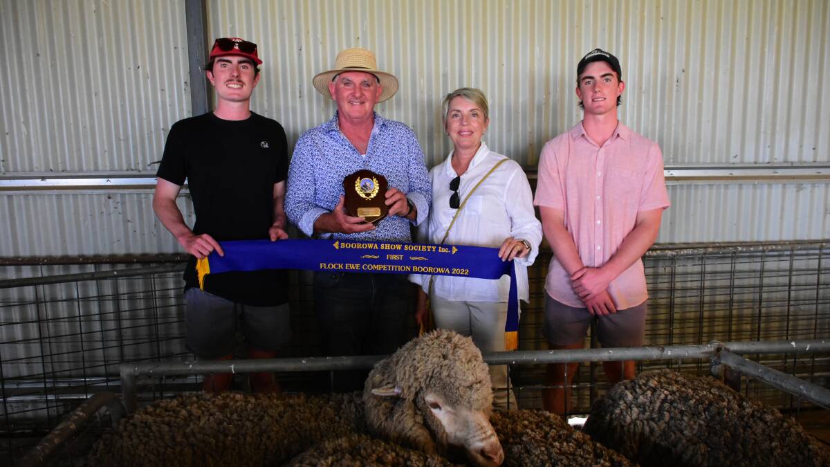 Winners of the ANZ Boorowa ewe comp - Marty, Dermot, Teena and Rory McGrath, Clearview, Boorowa, with their Tara Park-blood maiden ewes.