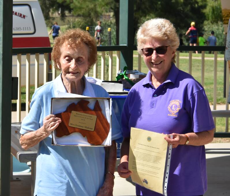 Lions/Apex Citizen of the Year Yvonne Malone with Boorowa Lions Club Vice President Marilyn Miller at the Australia Day awards last year. Photo: Ben Rodin 