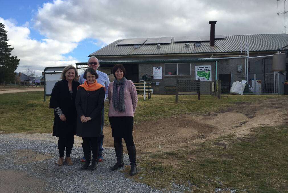 Hilltops Councillor Wendy Tuckerman, Member for Goulburn Pru Goward with Boorowa Recreation Club Treasurer Rob Dunwoodie and Manager Sharon Webster. 