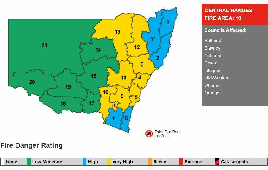 Conditions on Monday eased, after most of the state was under a total fire ban. Photo: NSW RFS
