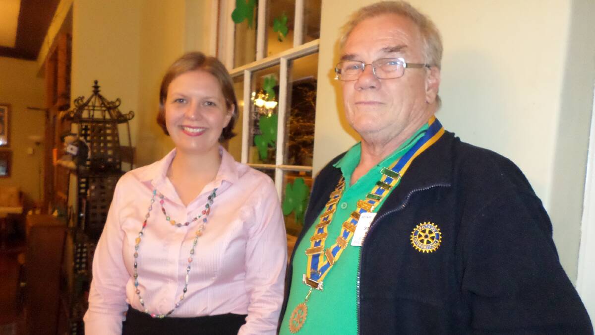 Elizabeth Walsh and Rotary Club president, Steve Meere. Elizabeth will speak to Rotarians about her work in Tanzania via Skype.