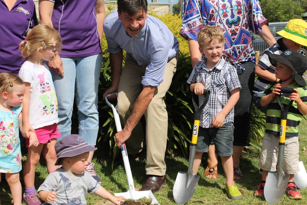 Member for Hume Angus Taylor turns the sod on Boorowa's Early Learning Centre.