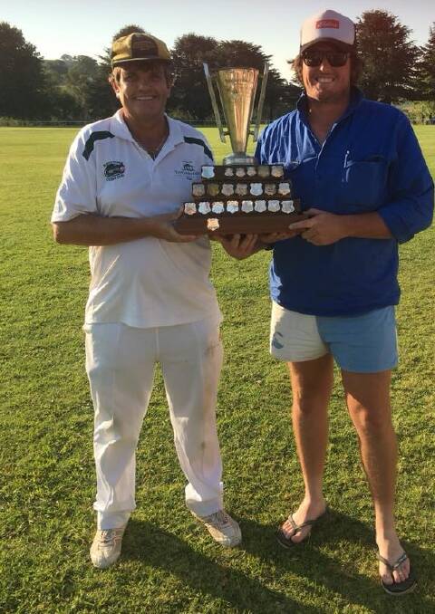 Vice Captain Phil Coggins and Captain Chris Dwyer after the game. Phil Coggins played in the last Boorowa Sweeney Cup winning team in 1989.