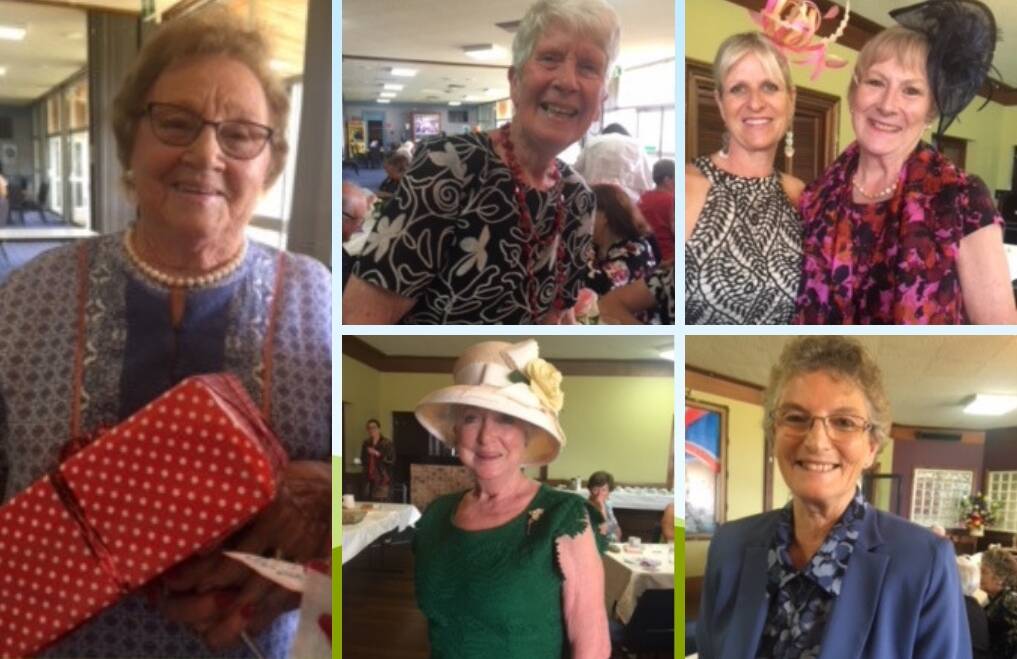From left clockwise - raffle winners Fay Gruber and Chris Hall; Fiona Gorham and Helen Best Outfit; Janet Marchant - Lucky Seat winner and Jennifer Hall - Best Vintage Outfit. 


