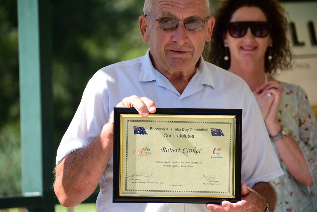 Reward: A proud moment for Robert Croker as he receives his Inaugural RAS of NSW Agricultural Shows Award for years of dedication. Photo: File.