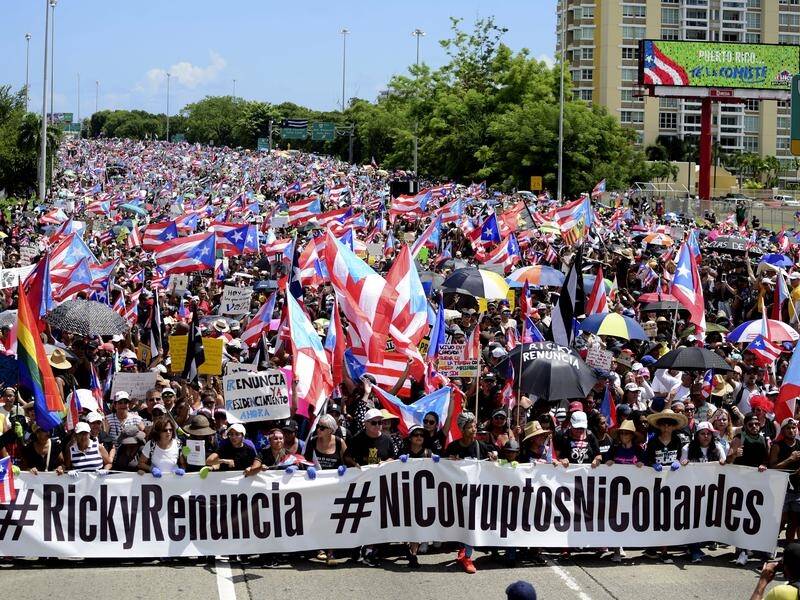 Protesters in Puerto Rico are calling for Governor Ricardo Rossello to quit after damaging leaks.