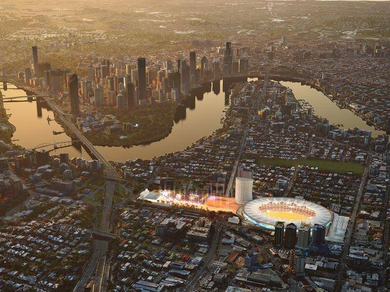 An artist's impression of the proposed $1 billion redevelopment of the Gabba for the 2032 Olympics.