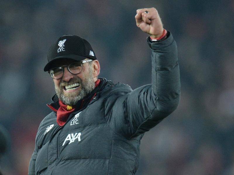 Liverpool manager Juergen Klopp celebrates his side's 2-0 win over rivals Manchester United.