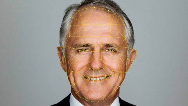 Prime Minister Malcolm Turnbull's portrait with an artist impression of facial biometric reference points.  Photo: Supplied
